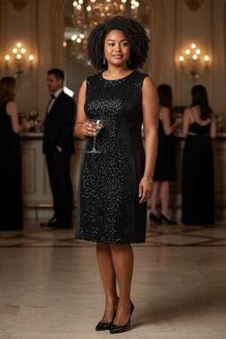 Marina Rinaldi sleeveless shift dress sequined central panel black sz 14